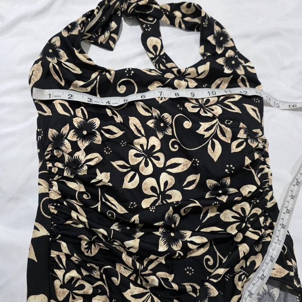 Lands End Womens Size 10 One Piece‎ Swimsuit Floral Halter Bathing Suit Beach